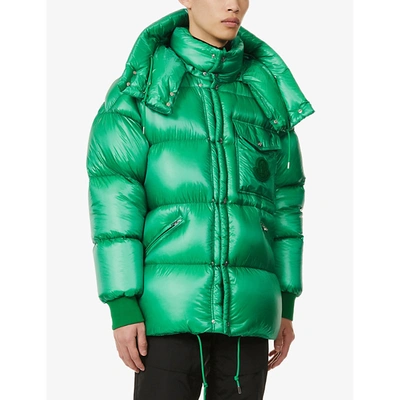 Shop Moncler Mens Green Padded Hooded Shell-down Jacket 42