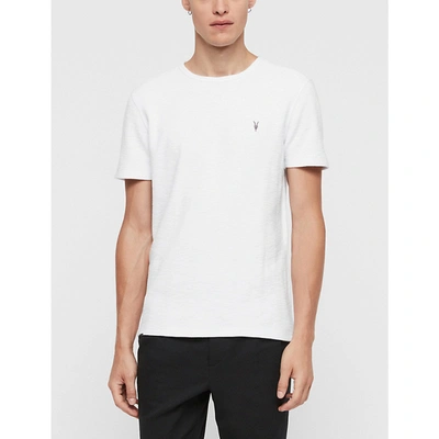 Shop Allsaints Men's Optic White Muse Logo-embroidered Cotton-jersey T-shirt