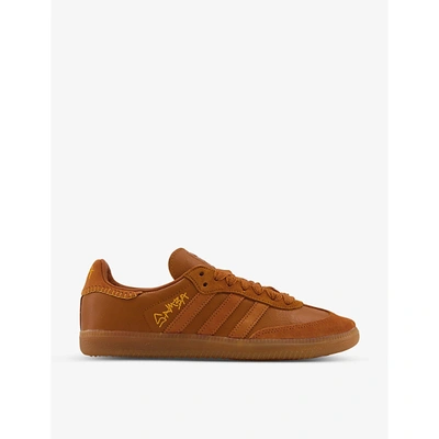 Shop Adidas Statement Jonah Hill Samba Leather And Suede Trainers In Craft Ochre Tech Copper