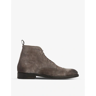 Shop Allsaints Men's Charcoal Grey Harland Lace-up Suede Desert Boots