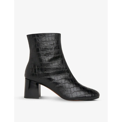 Shop Whistles Elora Heeled Crocodile-embossed Leather Boots In Black