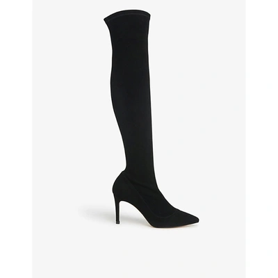 Shop Lk Bennett Womens Bla-black Blake Stretch-suede Above-the-knee Boots