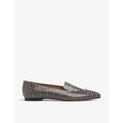 Shop Lk Bennett Princeton Crocodile-embossed Leather Point-toe Flats In Gry-smoke