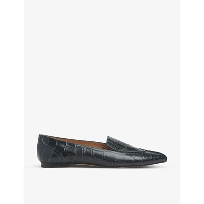 Shop Lk Bennett Princeton Crocodile-embossed Leather Point-toe Flats In Blu-teal