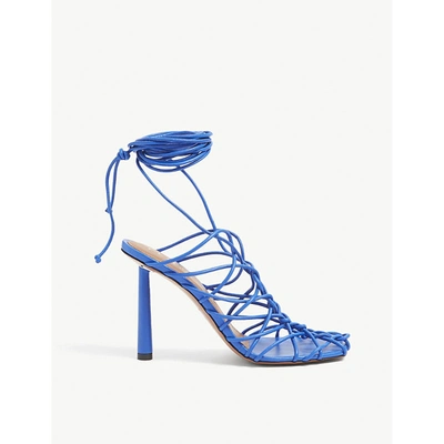 Shop Fenty Caged In Lace-up Leather Sandals In Electric Blue