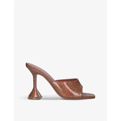 Shop Amina Muaddi Lupita Heeled Glitter Sandals