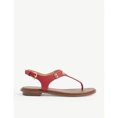 Shop Michael Michael Kors Mk Plate Textured Leather Sandals In Red