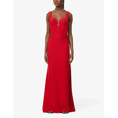 Shop Alexander Mcqueen Eve Sleeveless Crepe Maxi Dress In Welsh+red