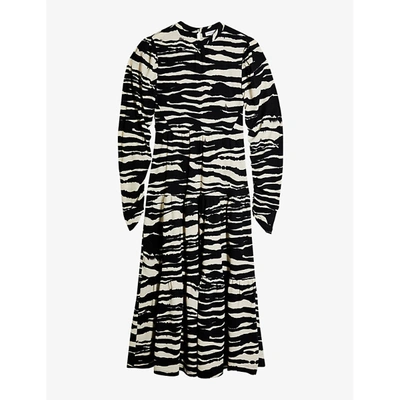 Shop Topshop Womens Tiered Animal-print Woven Midi Dress 6