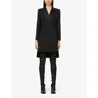 Shop Alexander Mcqueen Double-breasted Wool And Silk-blend Mini Dress In Black