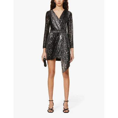 Shop Maje Womens Black Glitter Rileta Wrap-over Sequinned Mini Dress 6