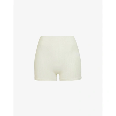 Shop Skims Ribbed Stretch-woven Shorts In Bone