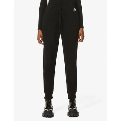 Shop Moncler Pantalone Branded Mid-rise Cotton-blend Jogging Bottoms In Black