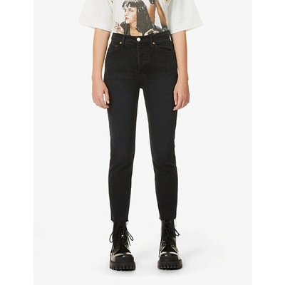Shop Re/done Cropped Straight-leg High-rise Stretch-denim Jeans In Faded Black