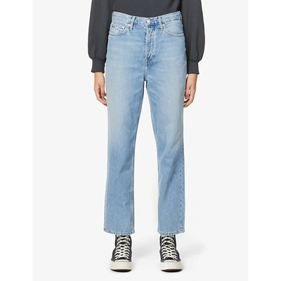 Shop Calvin Klein Dad Faded Wide-leg High-rise Jeans In Light+blue