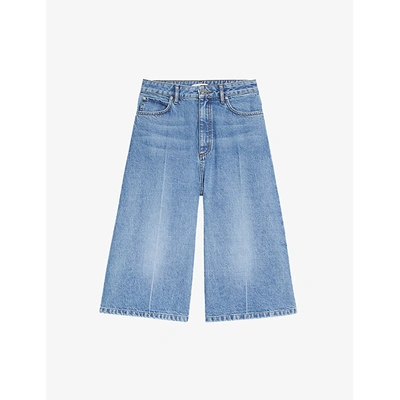 Shop Sandro Vina High-rise Wide-leg Cropped Jeans In Bleu Denim