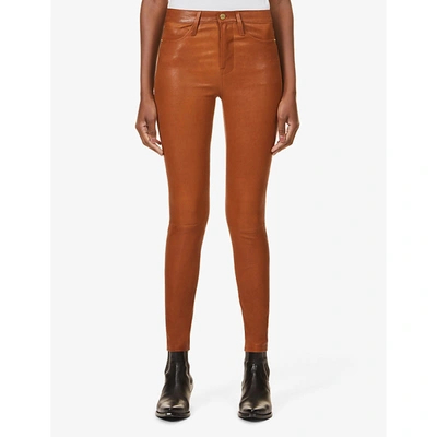 Shop Frame Le High Skinny Skinny Leather Trousers In Tobacco