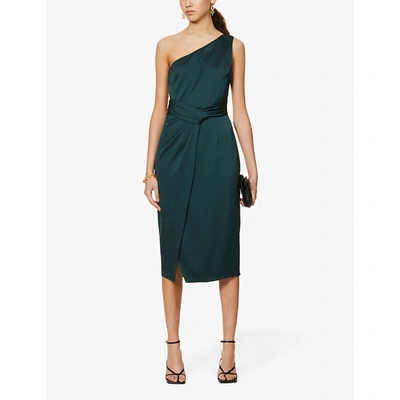 Shop Ted Baker Womens Dk-green Zaaraa One-shoulder Satin-crepe Midi Dress 12