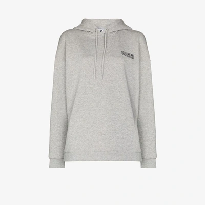 Shop Ganni Logo Embroidered Hoodie In Grey