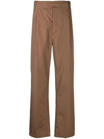 Shop Lemaire Mid-rise Straight-leg Trousers In Brown