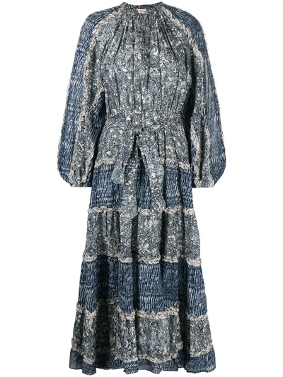 Shop Ulla Johnson Anzu Marble-print Midi Dress In Blue