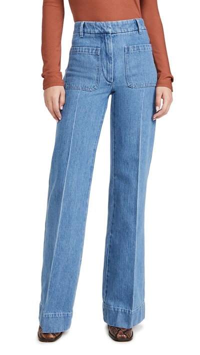 Shop Victoria Beckham High Waisted Patch Pocket Jeans In Allover 70s Wash