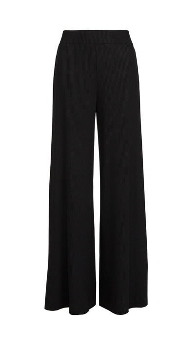 Shop L Agence The Crawford Ribbed Wide Leg Pants In Black