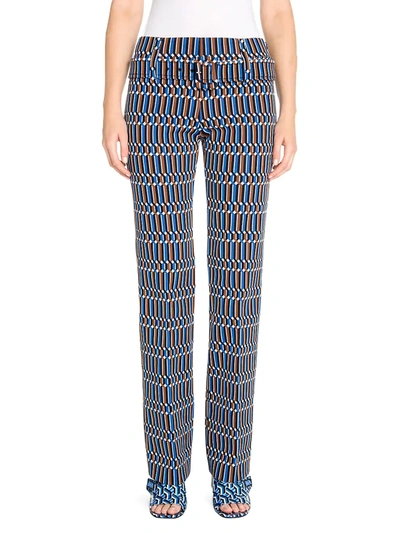 Shop Prada Women's Jacquard Raschel Belted Straight Leg Pants In Blue