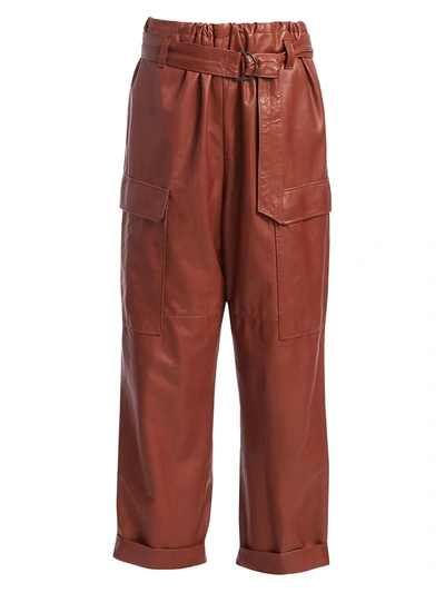 Shop Brunello Cucinelli Women's Relaxed-fit Belted Soft Leather Cargo Pants In Maple