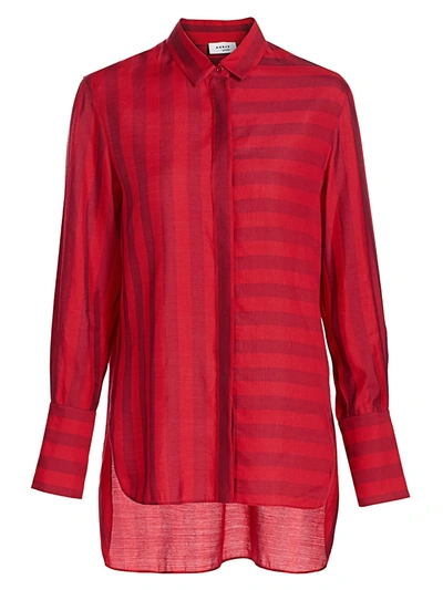 Shop Akris Punto Women's Tonal Stripe High-low Blouse In Luminous Red