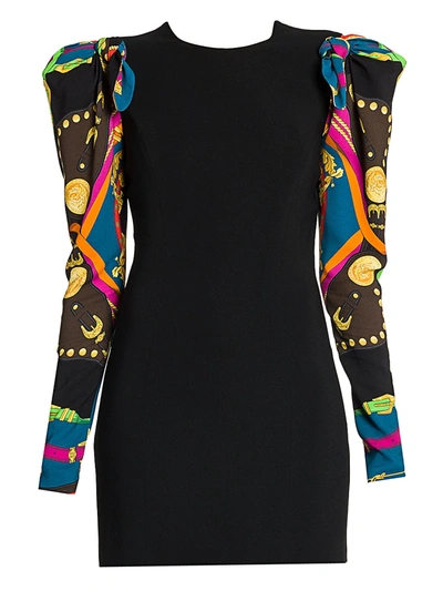 Shop Versace Women's Rodeo Night Puff-sleeve Cady Dress In Black Multi