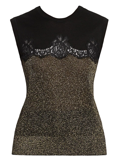 Shop Dolce & Gabbana Women's Lace Inset Sleeveless Knit Top In Black