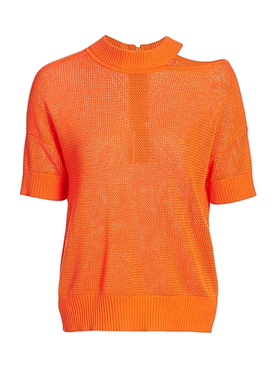 Shop Akris Punto Women's Asymmetric Cutout Mesh Wool Short-sleeve Top In Tangerine