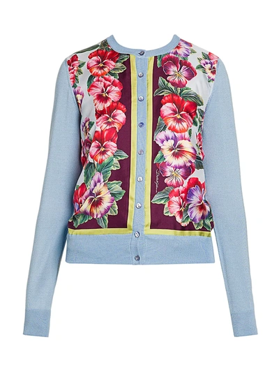 Shop Dolce & Gabbana Women's Floral Silk Knit Cardigan In Light Blue Red