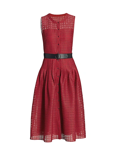 Shop Akris Punto Mesh Grid Sleeveless Dress In Luminous Red Prickly Pear