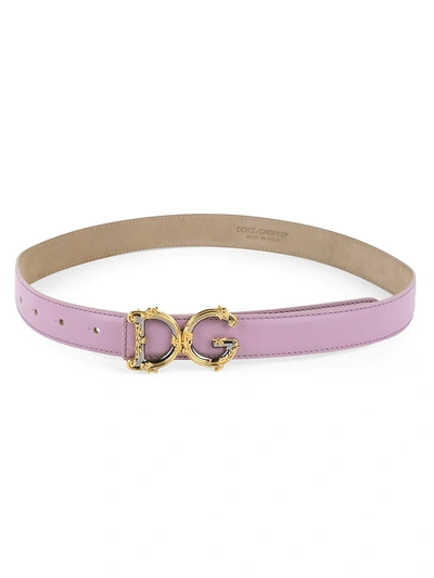 Shop Dolce & Gabbana Women's Baroque Logo Leather Belt In Pink