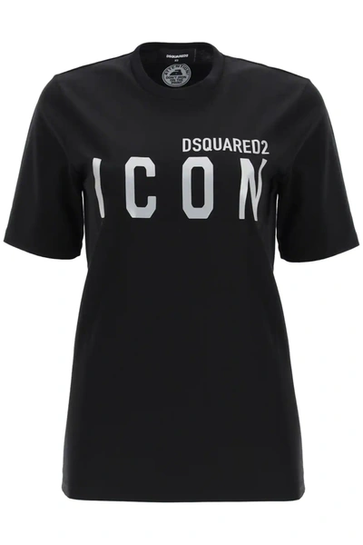 Shop Dsquared2 Reflective Icon Print T-shirt In Black,silver,metallic