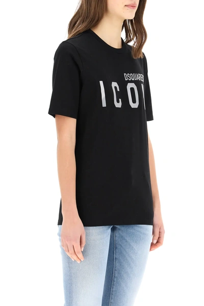 Shop Dsquared2 Reflective Icon Print T-shirt In Black,silver,metallic