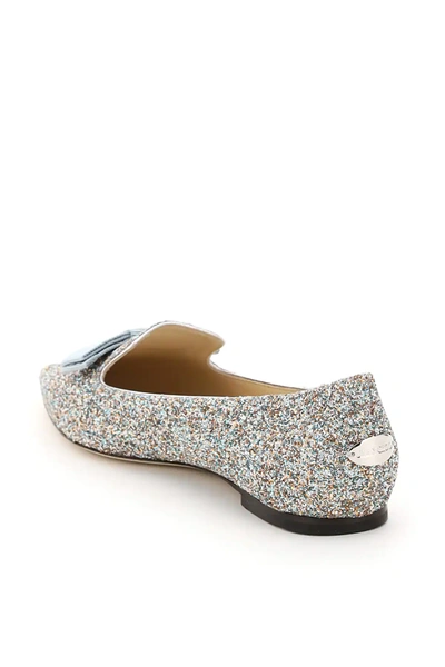 Shop Jimmy Choo Gala Glitter Ballet Flats In Silver,grey