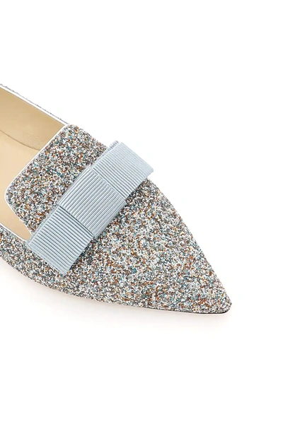 Shop Jimmy Choo Gala Glitter Ballet Flats In Silver,grey