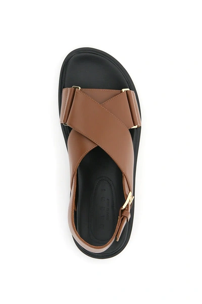 Shop Marni Fussbett Calfskin Sandals In Brown