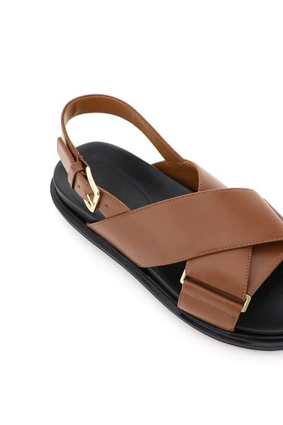 Shop Marni Fussbett Calfskin Sandals In Brown