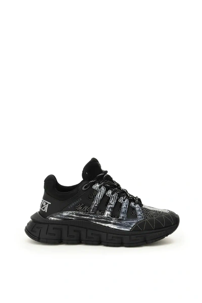 Shop Versace Trigreca Sneakers In Black,silver