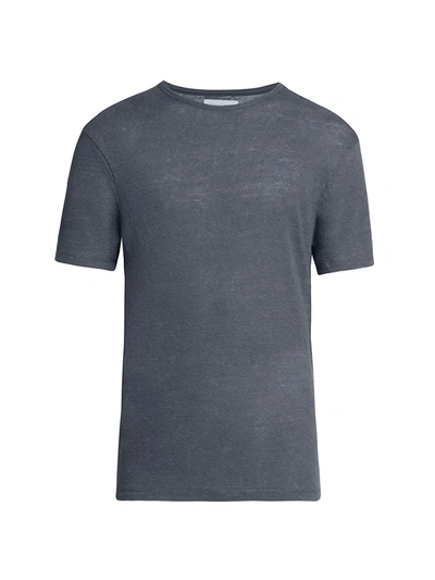 Shop Officine Generale Men's Linen T-shirt In Denim Blue