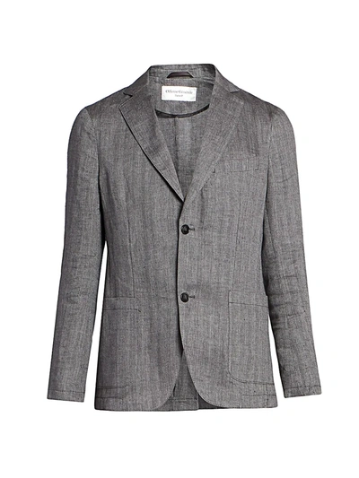 Shop Officine Generale Herringbone Linen Jacket In Black Grey
