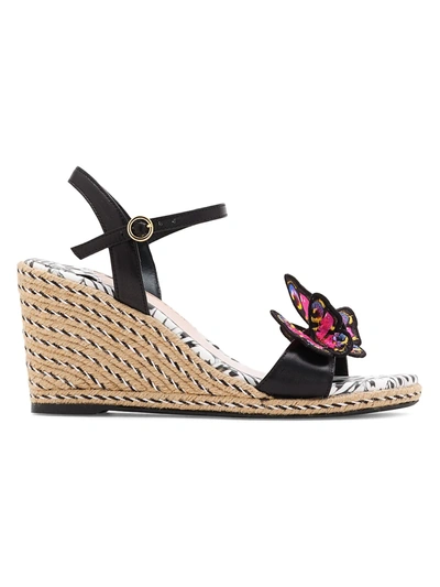 Shop Sophia Webster Riva Butterfly-appliqu Leather Espadrille Wedge Sandals In Black Multi
