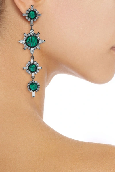 Shop Elizabeth Cole Dires Hematite-plated Swarovski Crystal And Stone Earrings In Green