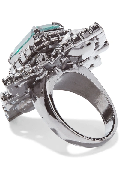 Shop Elizabeth Cole Eden Hematite-plated, Swarovski Crystal And Stone Ring In Silver