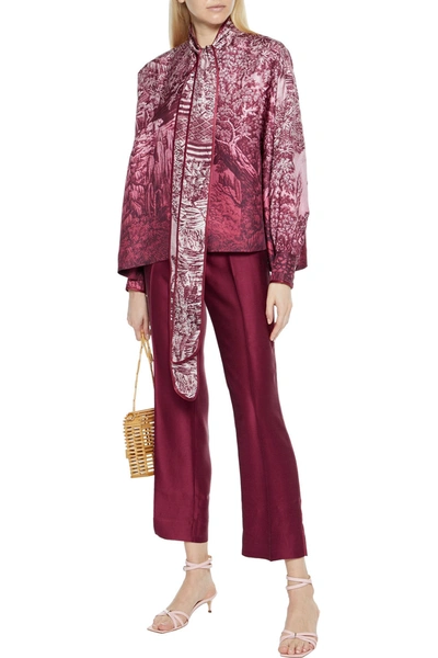 Shop F.r.s For Restless Sleepers Ceo Cropped Hammered Silk-satin Straight-leg Pants In Plum
