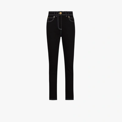 Shop Balmain Contrast Topstitch Skinny Jeans In Black